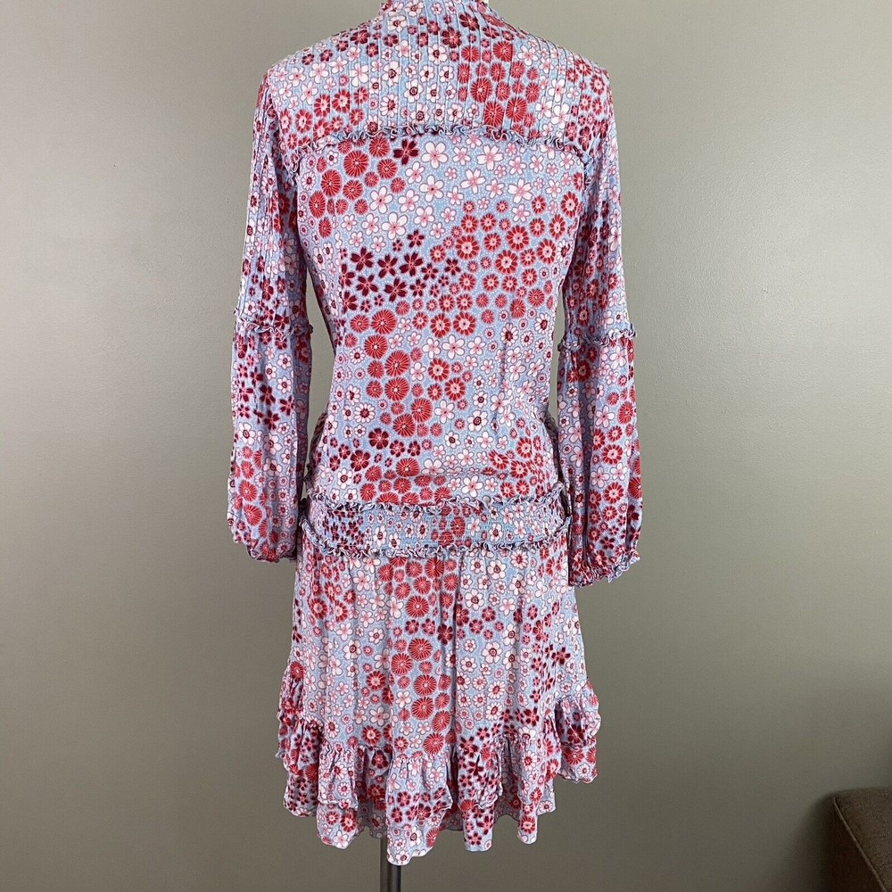 Poupette St Barth $430 Womens Floral Mini Dress XS Blue Rayon V-Neck Beach Boho - Picture 6 of 11